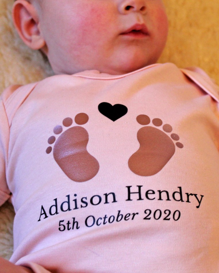 Naming Day Footprints Bodysuit Light Pink / Black / Rose Gold